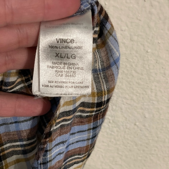 Vince - Long Sleeve Button Up - Tartan Plaid - 100% Linen - Size XL - Picture 5 of 5